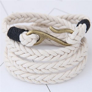 Weaving Rope with Hook Pendant Multi-layer Fashion Bracelet - White