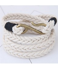 Weaving Rope with Hook Pendant Multi-layer Fashion Bracelet - White