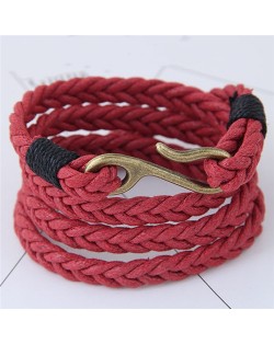 Weaving Rope with Hook Pendant Multi-layer Fashion Bracelet - Red