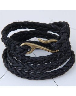 Weaving Rope with Hook Pendant Multi-layer Fashion Bracelet - Black