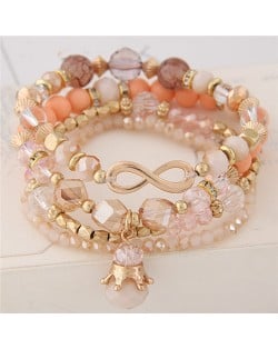 Infinity Sign and Crown Pendants Multi-layer Beads Fashion Bracelet - Orange