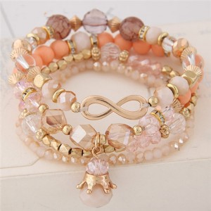 Infinity Sign and Crown Pendants Multi-layer Beads Fashion Bracelet - Orange
