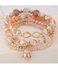 Infinity Sign and Crown Pendants Multi-layer Beads Fashion Bracelet - Orange