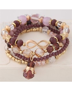 Infinity Sign and Crown Pendants Multi-layer Beads Fashion Bracelet - Grape