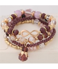 Infinity Sign and Crown Pendants Multi-layer Beads Fashion Bracelet - Grape