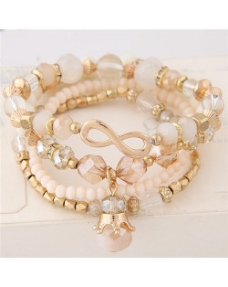 Infinity Sign and Crown Pendants Multi-layer Beads Fashion Bracelet - Khaki