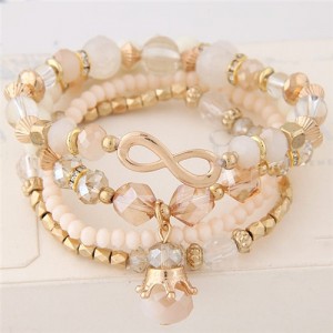 Infinity Sign and Crown Pendants Multi-layer Beads Fashion Bracelet - Khaki