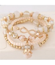 Infinity Sign and Crown Pendants Multi-layer Beads Fashion Bracelet - Khaki