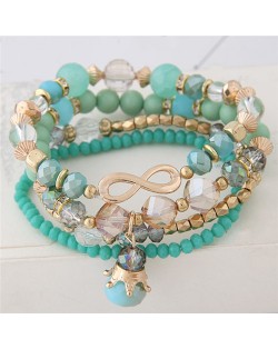 Infinity Sign and Crown Pendants Multi-layer Beads Fashion Bracelet - Green