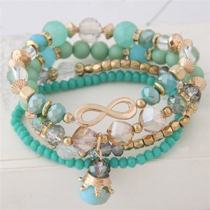 Infinity Sign and Crown Pendants Multi-layer Beads Fashion Bracelet - Green