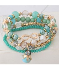 Infinity Sign and Crown Pendants Multi-layer Beads Fashion Bracelet - Green