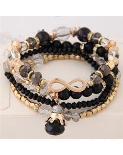 Infinity Sign and Crown Pendants Multi-layer Beads Fashion Bracelet - Black