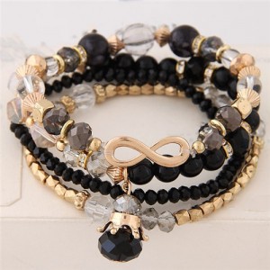 Infinity Sign and Crown Pendants Multi-layer Beads Fashion Bracelet - Black