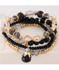 Infinity Sign and Crown Pendants Multi-layer Beads Fashion Bracelet - Black
