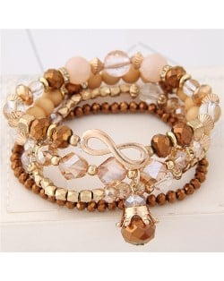 Infinity Sign and Crown Pendants Multi-layer Beads Fashion Bracelet - Brown
