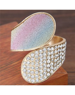 Rhinestone Inlaid Waterdrops and Dull Polish Texture Combo Design Fashion Bangle - Multicolor