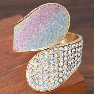 Rhinestone Inlaid Waterdrops and Dull Polish Texture Combo Design Fashion Bangle - Multicolor