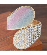 Rhinestone Inlaid Waterdrops and Dull Polish Texture Combo Design Fashion Bangle - Multicolor