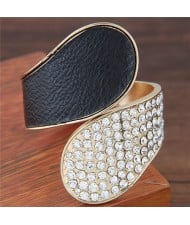 Rhinestone Inlaid Waterdrops and Dull Polish Texture Combo Design Fashion Bangle - Black