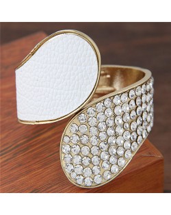 Rhinestone Inlaid Waterdrops and Dull Polish Texture Combo Design Fashion Bangle - White
