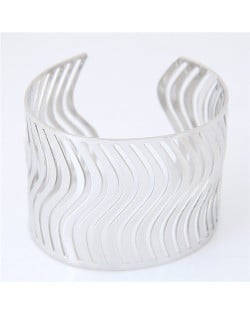 Waves Pattern Hollow-out Fashion Alloy Bangle - Silver