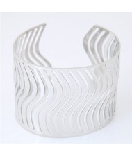 Waves Pattern Hollow-out Fashion Alloy Bangle - Silver