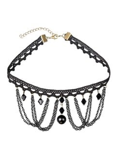 Lace Flower and Triangle Pendant with Chain Tassel Design Choker Necklace