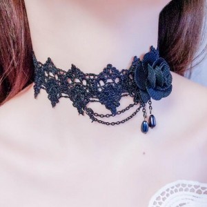 Rose and Tassel Chain Beads Creative Style Black Lace Choker Necklace