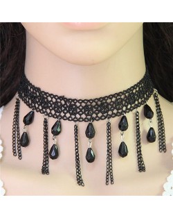 Red Waterdrops Design Tiny Floral Pattern Lace Choker Necklace
