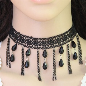 Waterdrops Design Tassel Lace Choker Necklace