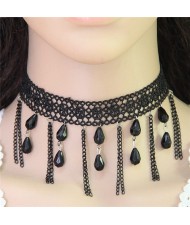 Waterdrops Design Tassel Lace Choker Necklace