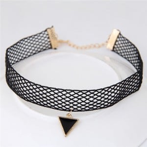 Hollow Out Design Triangle Pendant Fashion Lace Choker Necklace