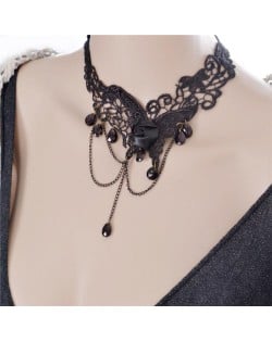 Rose and Flying Butterfly Vine Pattern Lace Choker Necklace