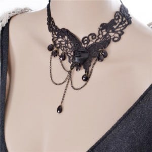Rose and Flying Butterfly Vine Pattern Lace Choker Necklace