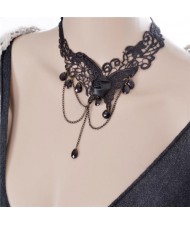 Rose and Flying Butterfly Vine Pattern Lace Choker Necklace