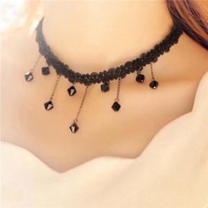Korean Fashion Beads Decorated Weaving Style Lace Choker Necklace