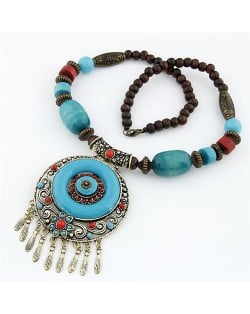 Bohemian Fashion Resin Gem Round Hollow Pendant Vintage Folk Style Statement Necklace