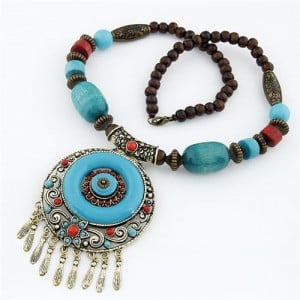 Bohemian Fashion Resin Gem Round Hollow Pendant Vintage Folk Style Statement Necklace