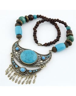 Resin Gem Inlaid Hollow Arch Pendant Beads Chain Bohemian Fashion Necklace
