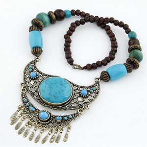 Resin Gem Inlaid Hollow Arch Pendant Beads Chain Bohemian Fashion Necklace