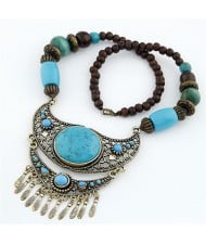 Resin Gem Inlaid Hollow Arch Pendant Beads Chain Bohemian Fashion Necklace