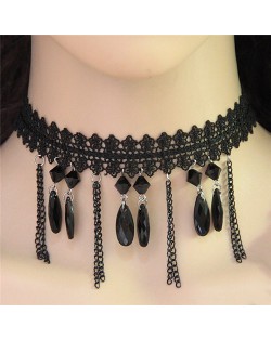 Beads and Tassel Decorations Dual Lines Flower Fashion Lace Choker Necklace 