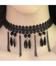Beads and Tassel Decorations Dual Lines Flower Fashion Lace Choker Necklace 