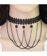 Beads and Tassel Combo Street Fashion Black Lace Choker Necklace
