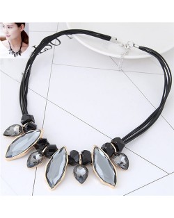 Glass Embellished Leaves Fashion Short Costume Necklace