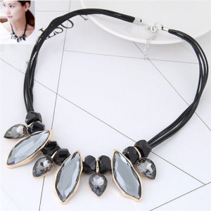 Glass Embellished Leaves Fashion Short Costume Necklace