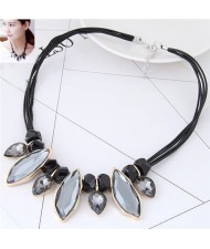 Glass Embellished Leaves Fashion Short Costume Necklace