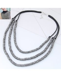 Wire Twined High Fashion Triple Layers Costume Necklace - Gun Black