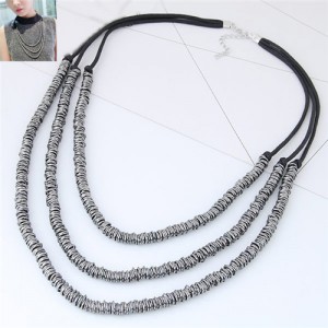 Wire Twined High Fashion Triple Layers Costume Necklace - Gun Black