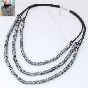 Wire Twined High Fashion Triple Layers Costume Necklace - Gun Black